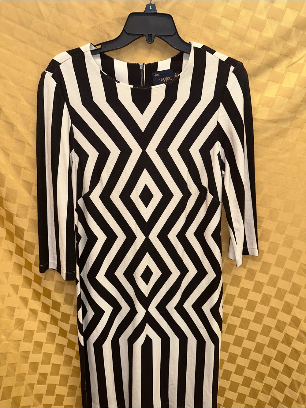 Taylor Black and White Geometric Midi Sheath Dress